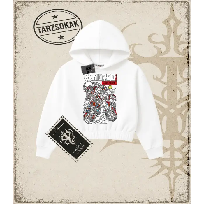 Attack On Titan Anime Baskılı Kadın Crop Kapşonlu Sweatshirt