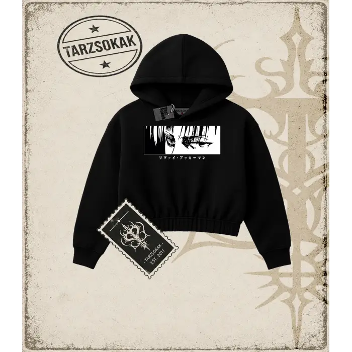 Attack On Titan Anime Baskılı Kadın Crop Kapşonlu Sweatshirt