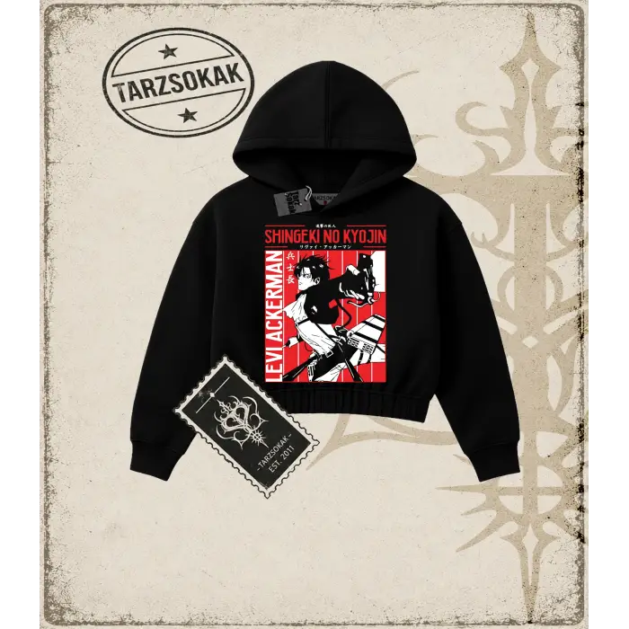 Attack On Titan Anime Baskılı Kadın Crop Kapşonlu Sweatshirt