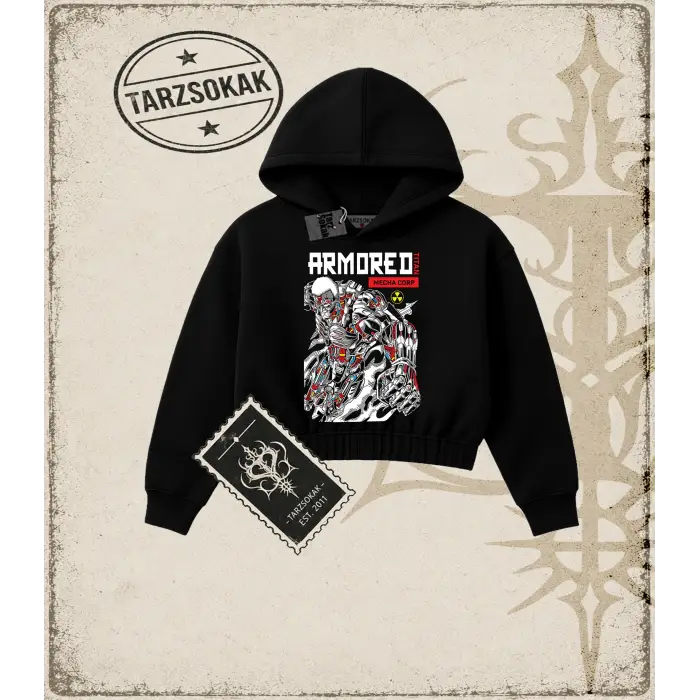 Attack On Titan Anime Baskılı Kadın Crop Kapşonlu Sweatshirt