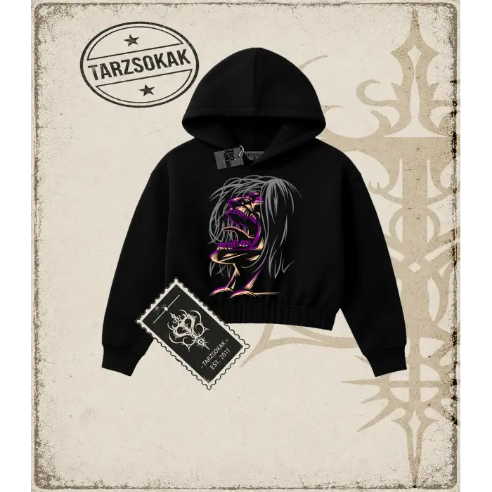 Attack On Titan Anime Baskılı Kadın Crop Kapşonlu Sweatshirt