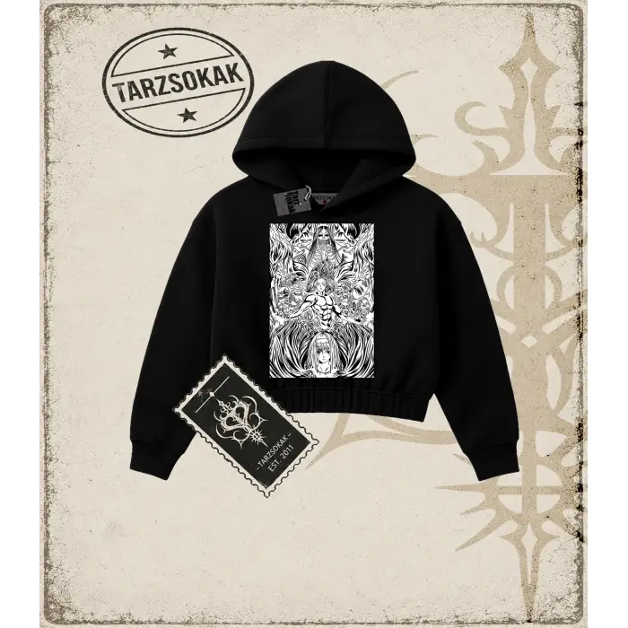 Attack On Titan Anime Baskılı Kadın Crop Kapşonlu Sweatshirt