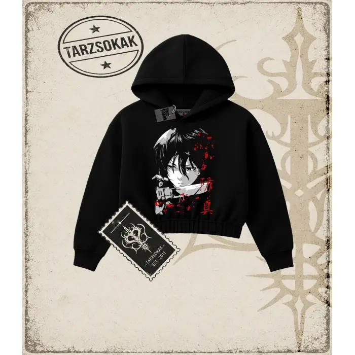 Attack On Titan Anime Baskılı Kadın Crop Kapşonlu Sweatshirt