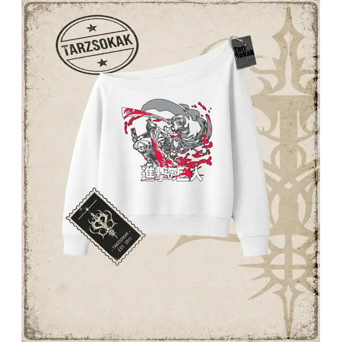 Attack On Titan Anime Baskılı Kadın Kayık Yaka Sweatshirt