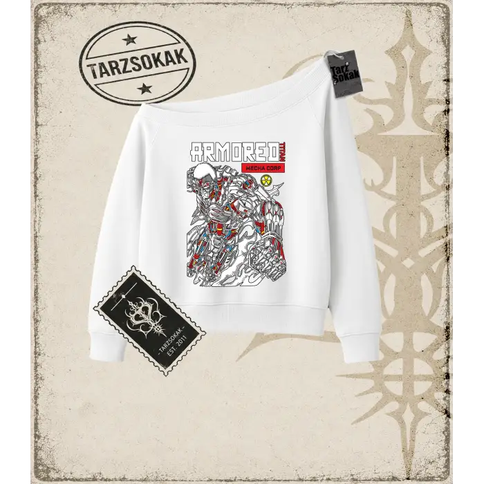Attack On Titan Anime Baskılı Kadın Kayık Yaka Sweatshirt