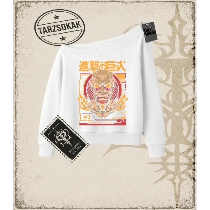 Attack On Titan Anime Baskılı Kadın Kayık Yaka Sweatshirt