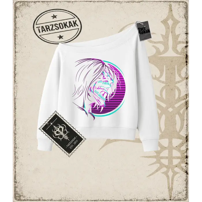Attack On Titan Anime Baskılı Kadın Kayık Yaka Sweatshirt
