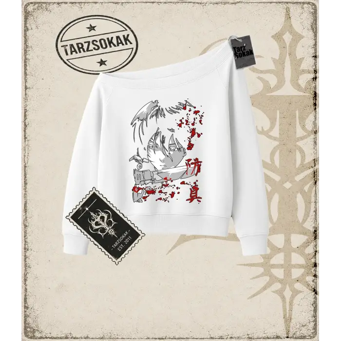 Attack On Titan Anime Baskılı Kadın Kayık Yaka Sweatshirt