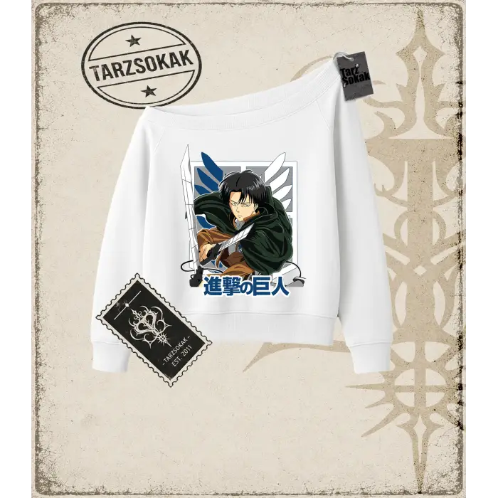 Attack On Titan Anime Baskılı Kadın Kayık Yaka Sweatshirt