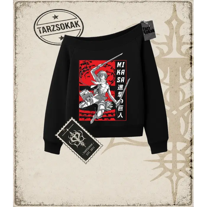 Attack On Titan Anime Baskılı Kadın Kayık Yaka Sweatshirt