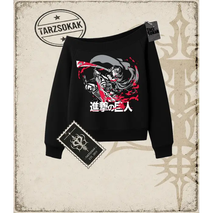 Attack On Titan Anime Baskılı Kadın Kayık Yaka Sweatshirt