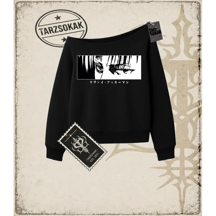 Attack On Titan Anime Baskılı Kadın Kayık Yaka Sweatshirt