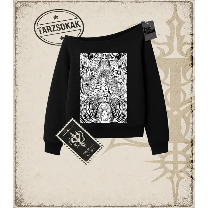 Attack On Titan Anime Baskılı Kadın Kayık Yaka Sweatshirt