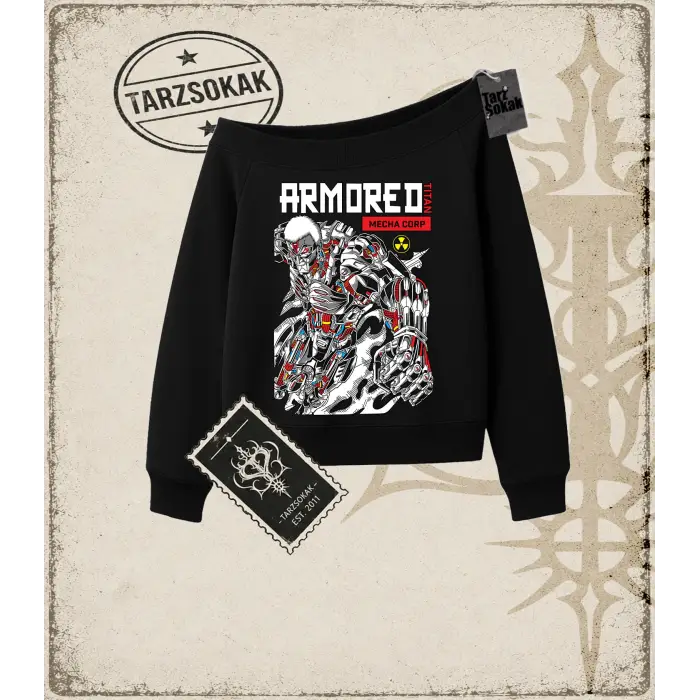 Attack On Titan Anime Baskılı Kadın Kayık Yaka Sweatshirt