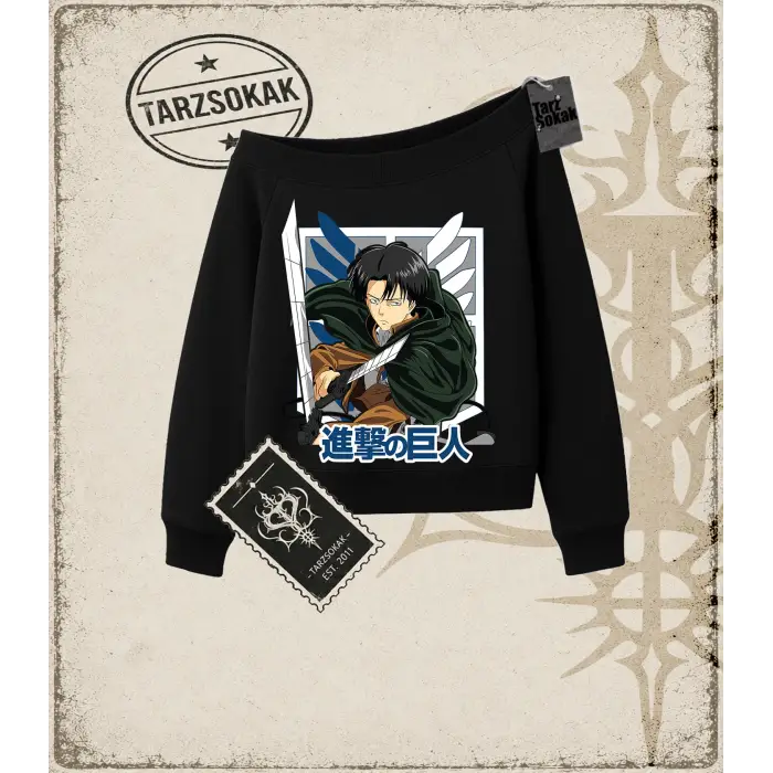 Attack On Titan Anime Baskılı Kadın Kayık Yaka Sweatshirt