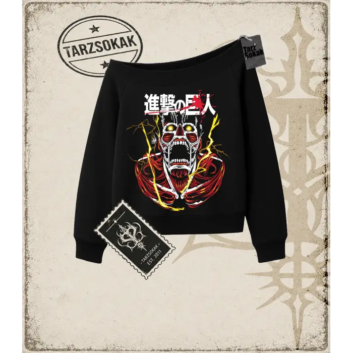 Attack On Titan Anime Baskılı Kadın Kayık Yaka Sweatshirt