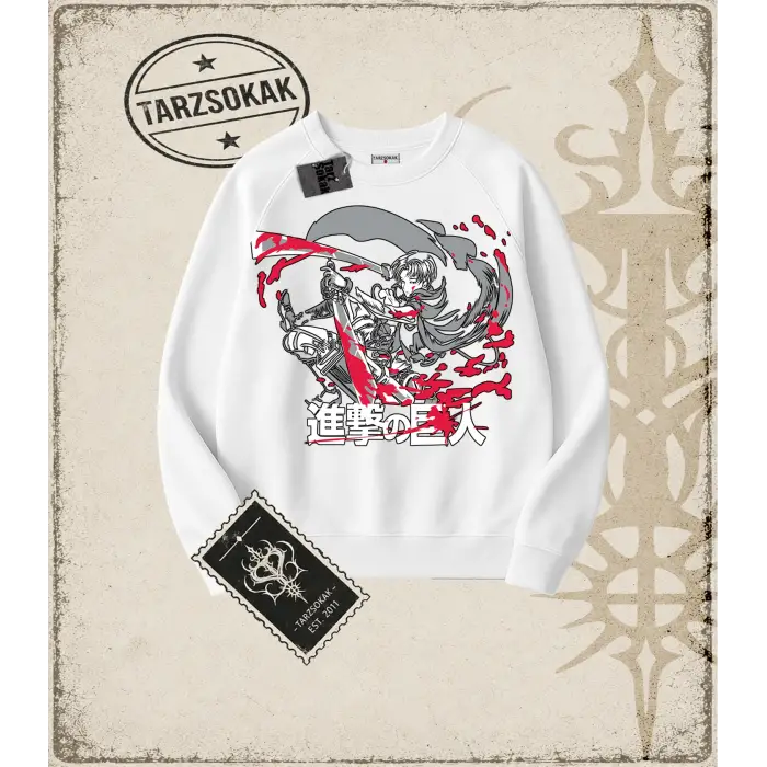 Attack On Titan Anime Baskılı Oversize Unisex Bisiklet Yaka Sweatshirt