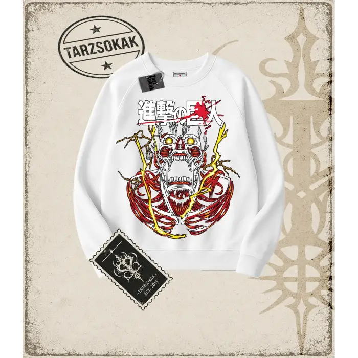 Attack On Titan Anime Baskılı Oversize Unisex Bisiklet Yaka Sweatshirt
