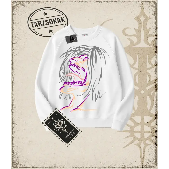 Attack On Titan Anime Baskılı Oversize Unisex Bisiklet Yaka Sweatshirt