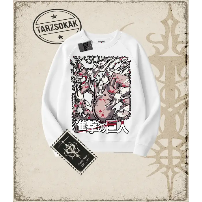Attack On Titan Anime Baskılı Oversize Unisex Bisiklet Yaka Sweatshirt