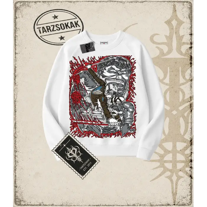 Attack On Titan Anime Baskılı Oversize Unisex Bisiklet Yaka Sweatshirt