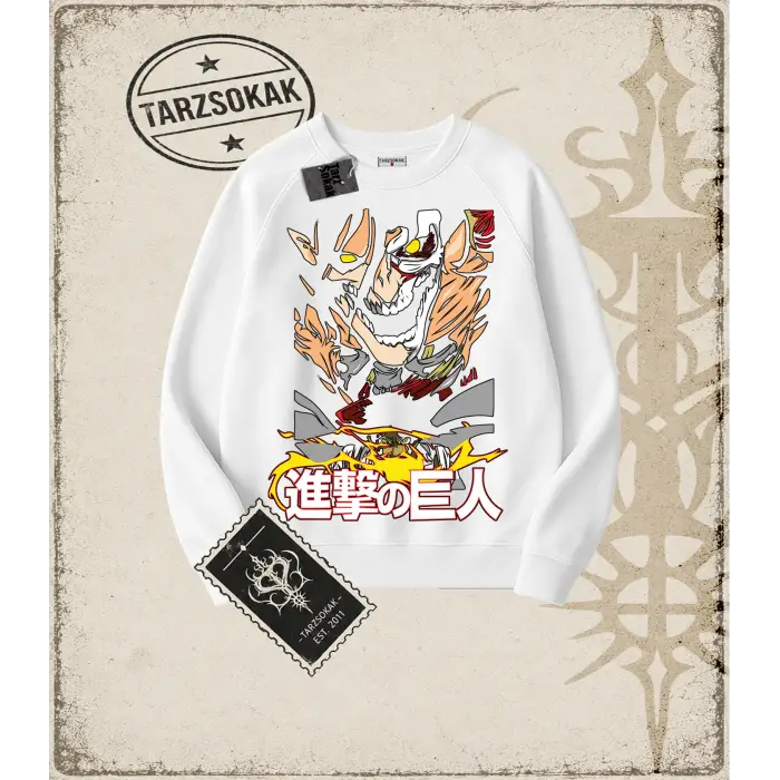 Attack On Titan Anime Baskılı Oversize Unisex Bisiklet Yaka Sweatshirt