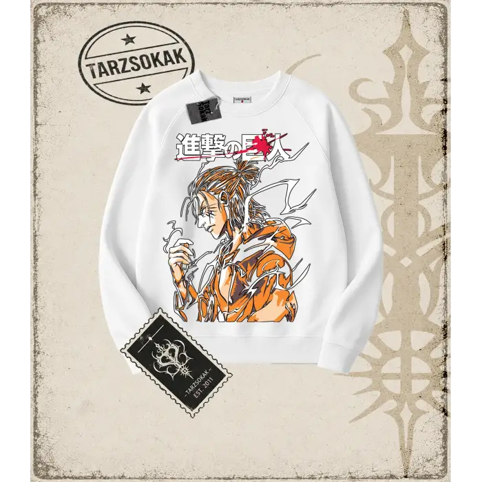 Attack On Titan Anime Baskılı Oversize Unisex Bisiklet Yaka Sweatshirt