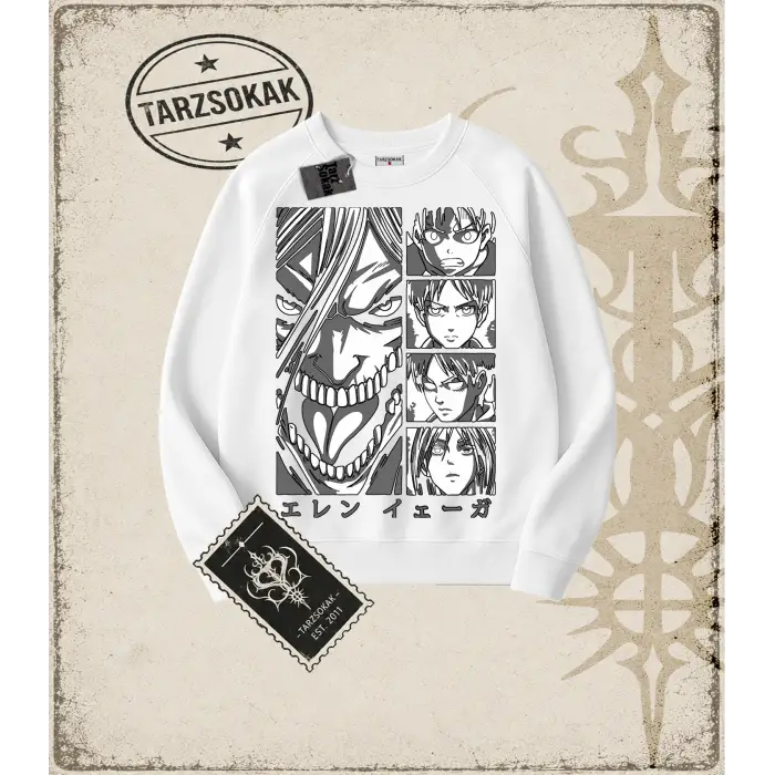 Attack On Titan Anime Baskılı Oversize Unisex Bisiklet Yaka Sweatshirt
