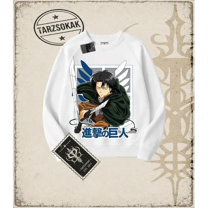 Attack On Titan Anime Baskılı Oversize Unisex Bisiklet Yaka Sweatshirt