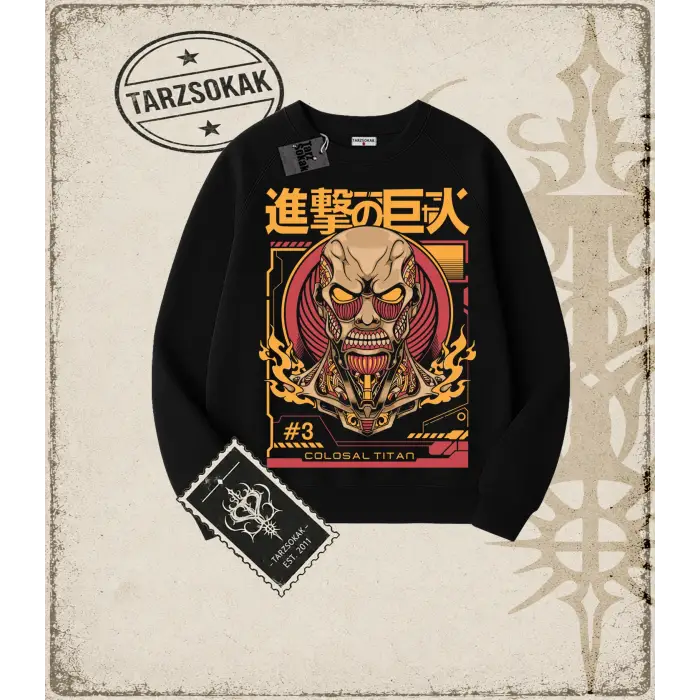 Attack On Titan Anime Baskılı Oversize Unisex Bisiklet Yaka Sweatshirt