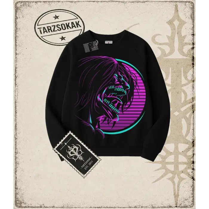 Attack On Titan Anime Baskılı Oversize Unisex Bisiklet Yaka Sweatshirt