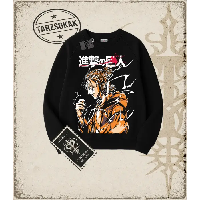 Attack On Titan Anime Baskılı Oversize Unisex Bisiklet Yaka Sweatshirt