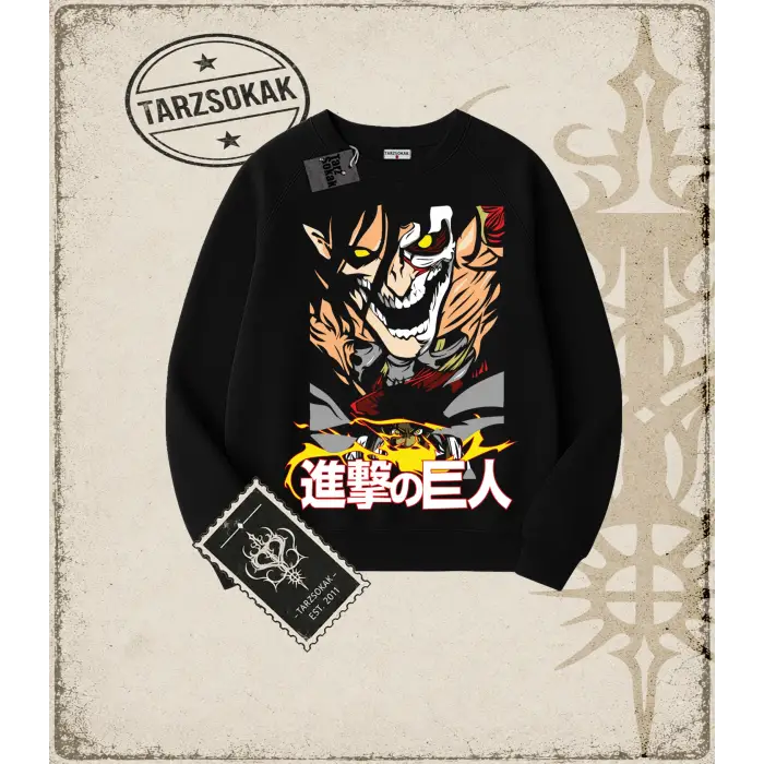 Attack On Titan Anime Baskılı Oversize Unisex Bisiklet Yaka Sweatshirt