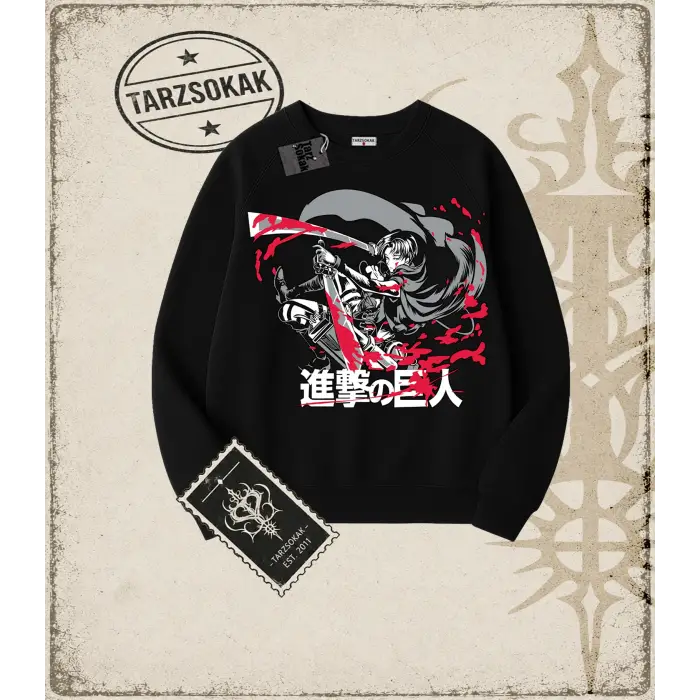 Attack On Titan Anime Baskılı Oversize Unisex Bisiklet Yaka Sweatshirt