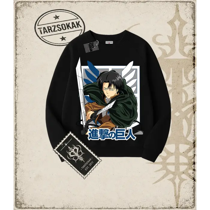 Attack On Titan Anime Baskılı Oversize Unisex Bisiklet Yaka Sweatshirt