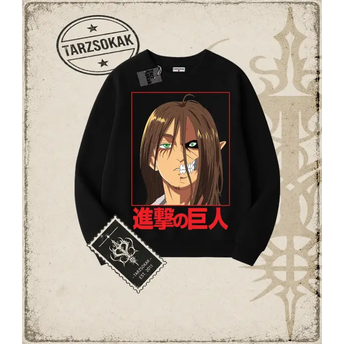 Attack On Titan Anime Baskılı Oversize Unisex Bisiklet Yaka Sweatshirt