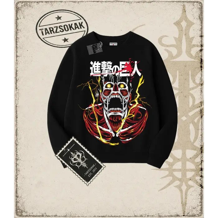 Attack On Titan Anime Baskılı Oversize Unisex Bisiklet Yaka Sweatshirt