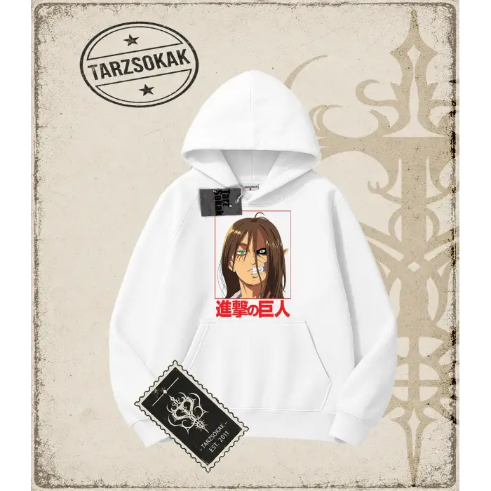 Attack On Titan Anime Baskılı Oversize Unisex Kapşonlu Sweatshirt
