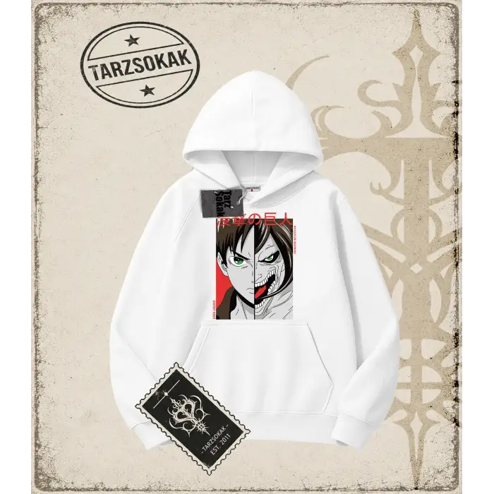 Attack On Titan Anime Baskılı Oversize Unisex Kapşonlu Sweatshirt