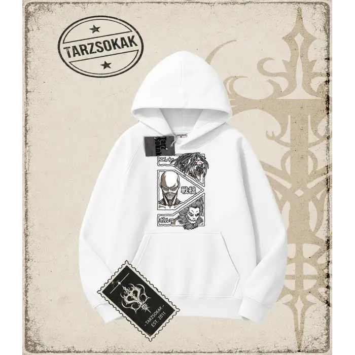 Attack On Titan Anime Baskılı Oversize Unisex Kapşonlu Sweatshirt