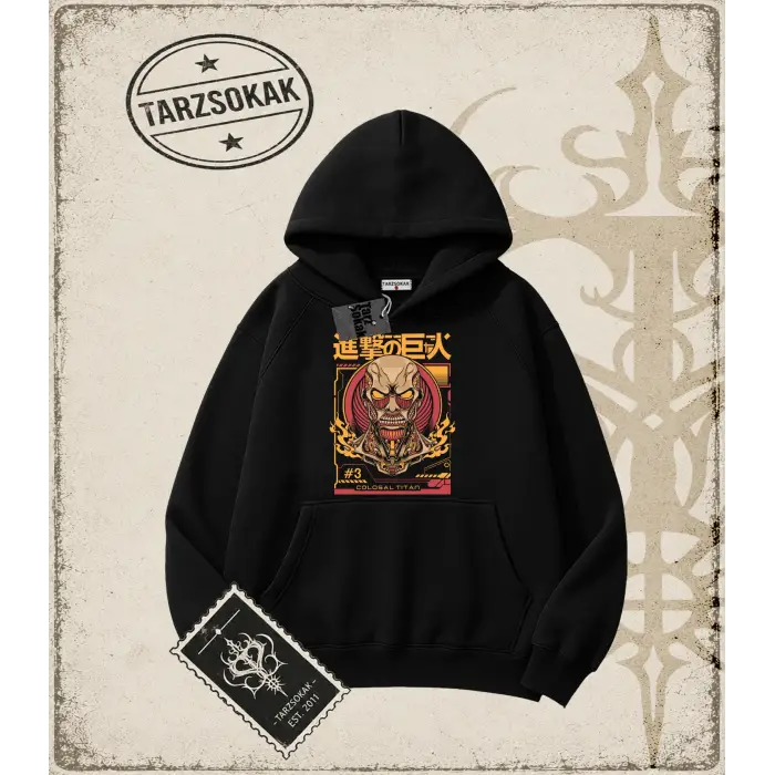 Attack On Titan Anime Baskılı Oversize Unisex Kapşonlu Sweatshirt