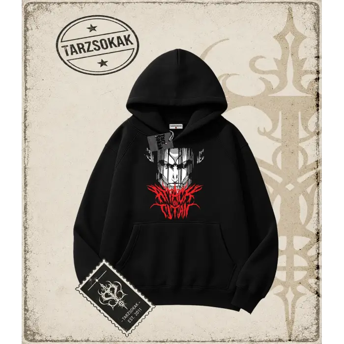 Attack On Titan Anime Baskılı Oversize Unisex Kapşonlu Sweatshirt