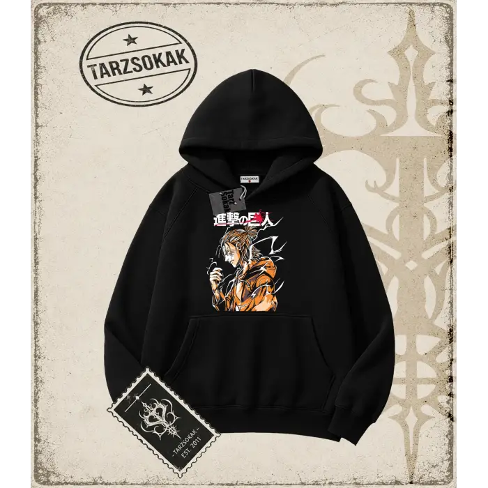 Attack On Titan Anime Baskılı Oversize Unisex Kapşonlu Sweatshirt
