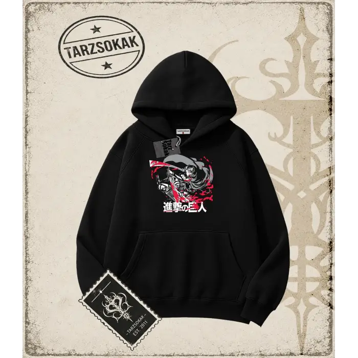 Attack On Titan Anime Baskılı Oversize Unisex Kapşonlu Sweatshirt