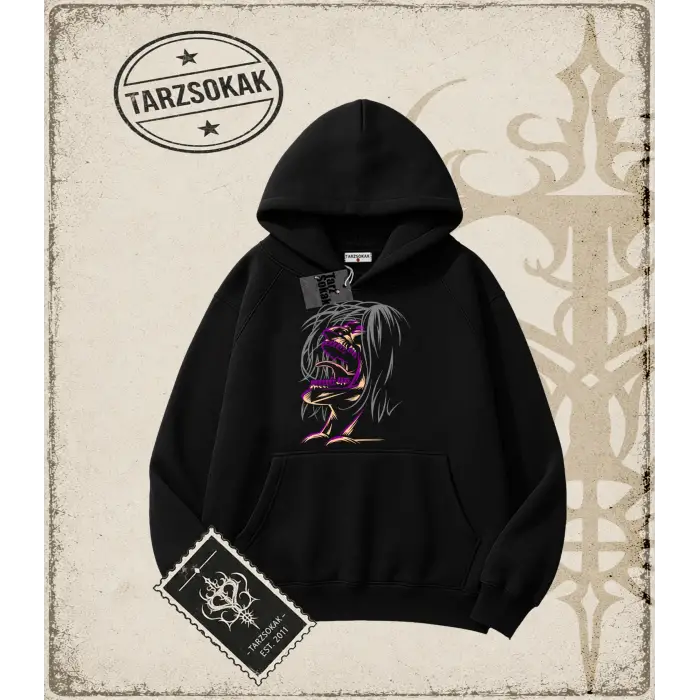 Attack On Titan Anime Baskılı Oversize Unisex Kapşonlu Sweatshirt