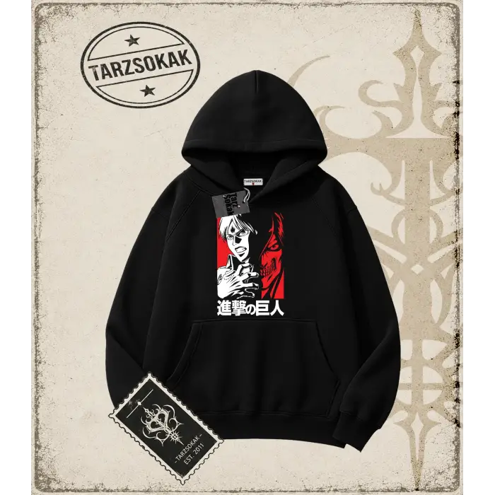 Attack On Titan Anime Baskılı Oversize Unisex Kapşonlu Sweatshirt
