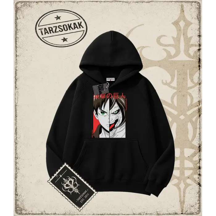 Attack On Titan Anime Baskılı Oversize Unisex Kapşonlu Sweatshirt