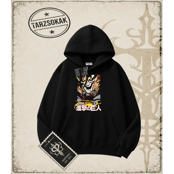 Attack On Titan Anime Baskılı Oversize Unisex Kapşonlu Sweatshirt