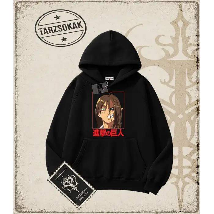 Attack On Titan Anime Baskılı Oversize Unisex Kapşonlu Sweatshirt