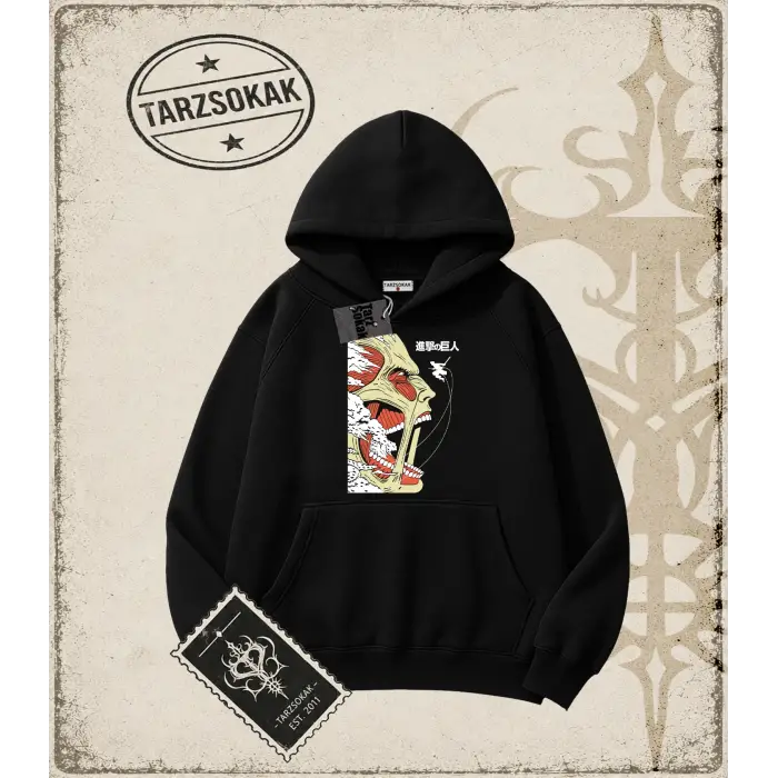 Attack On Titan Anime Baskılı Oversize Unisex Kapşonlu Sweatshirt